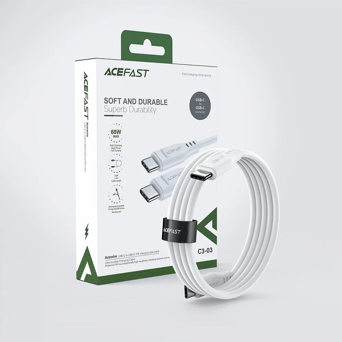 Acefast C3-03 USB-C - USB-C PD QC cable 60W 3A 480Mb/s 1.2m - white - Cell phone cables<<<HurtelXML