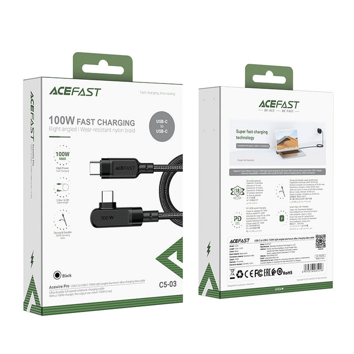 Acefast C5-03 Black USB-C - USB-C PD QC cable 100W 5A 480Mb/s 2m - black - Cell phone cables<<<HurtelXML