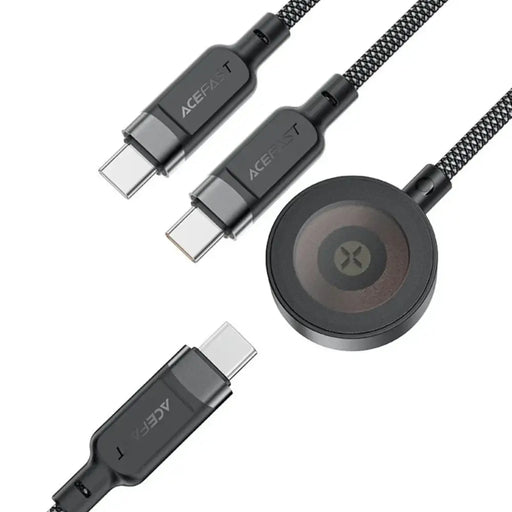 Acefast C6-11 USB-C 3in1 Cable - 2x USB-C / Qi 480Mb/s 100W 1.2m - black - *Temporary category<<<HurtelXML
