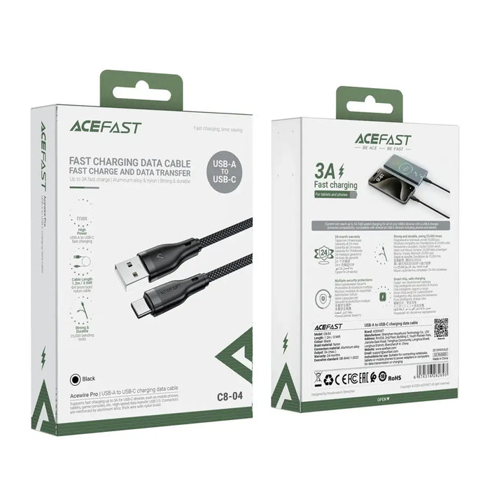 Acefast C8-04 USB-A / USB-C 3A cable 1.2m - black - Cell phone cables<<<HurtelXML