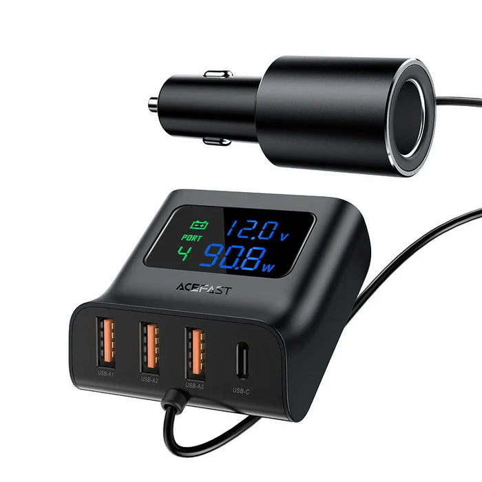 Acefast car charger 90W USB Type C / 3x USB / cigarette lighter socket PPS PD3.0 QC3.0 AFC FCP charging station black