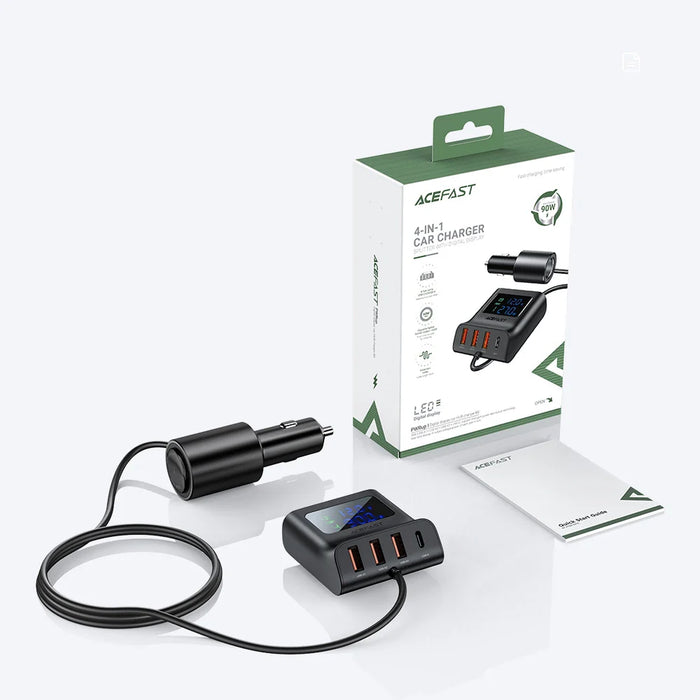 Acefast car charger 90W USB Type C / 3x USB / cigarette lighter socket PPS PD3.0 QC3.0 AFC FCP charging station black