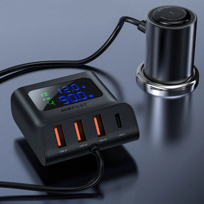 Acefast car charger 90W USB Type C / 3x USB / cigarette lighter socket PPS PD3.0 QC3.0 AFC FCP charging station black