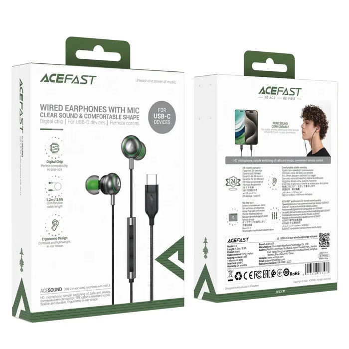 Acefast L5 Wired In-Ear Headphones USB-C 1.2m - Black - *Temporary category<<<HurtelXML