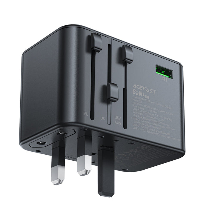 Acefast Z1 GaN 75W PD travel charger adapter 3x USB-C 2x USB-A - black - Cell phone USB charger<<<HurtelXML
