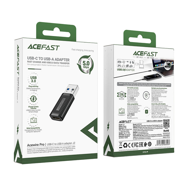 Acefast J2 USB-C 3.0 (Female) to USB-A 3.0 (Male) 5Gb/s Adapter - Black