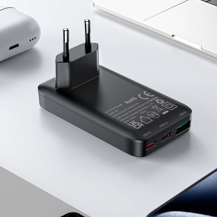 Acefast A100 65W GaN 2 USB-C+ USB-A Charger Ultra Slim - Black