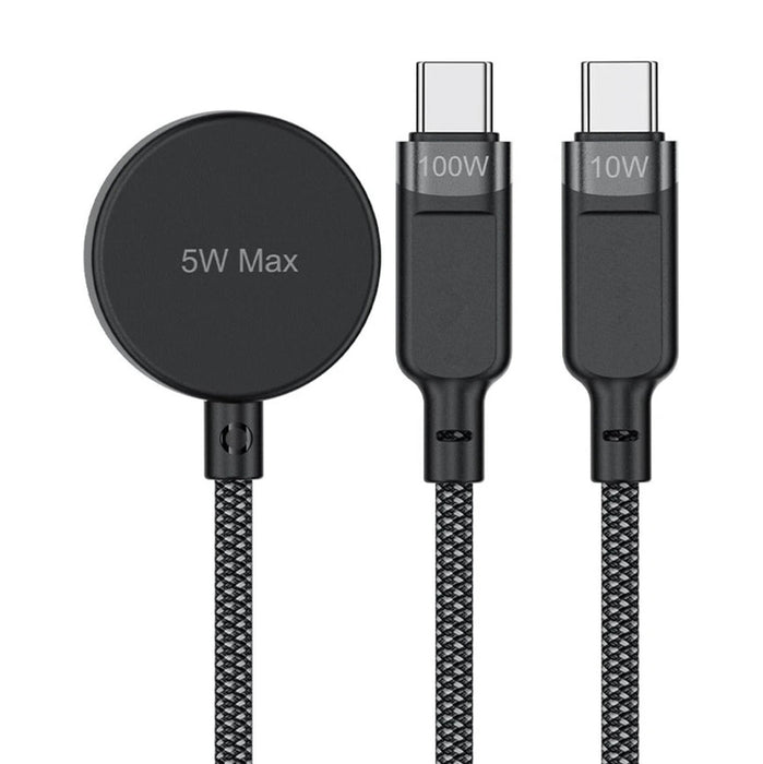 Acefast C6-11 USB-C 3in1 Cable - 2x USB-C / Qi 480Mb/s 100W 1.2m - black