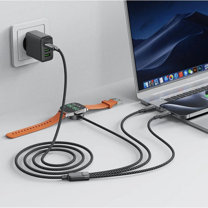 Acefast C6-11 USB-C 3in1 Cable - 2x USB-C / Qi 480Mb/s 100W 1.2m - black