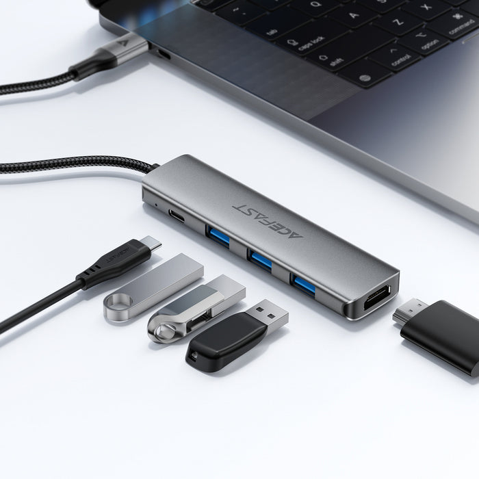Acefast J16 USB Hub USB-C 5-in-1 HDMI 4K 60Hz PD90W Docking Station - Gray