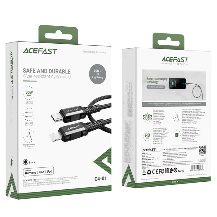 Acefast C4-01 Lightning - USB-C PD cable 30W 3A 480Mb/s 1.8m - black