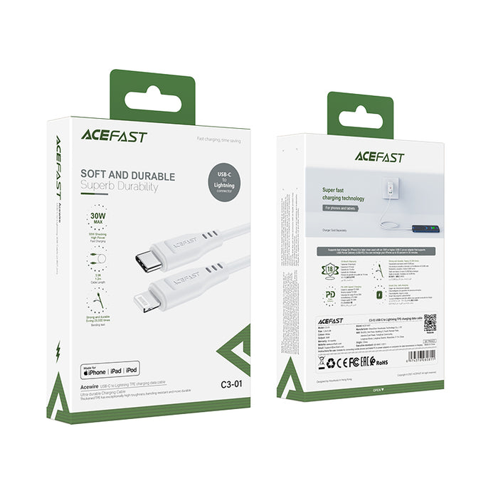 Acefast C3-01 Lightning - USB-C PD cable 30W 3A 480Mb/s 1.2m - white
