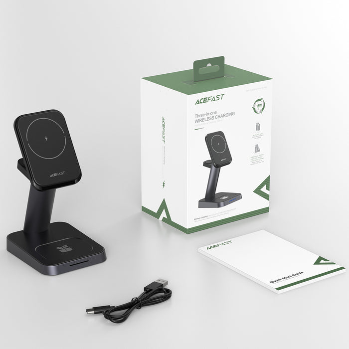 Acefast Qi Wireless Charger 15W for iPhone (with MagSafe), Apple Watch and Apple AirPods Stand Holder Magnetic Holder Black (E3 black)