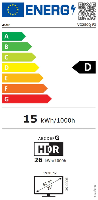 Acer Nitro VG250QF3bmiipx, 24.5'', FHD (1920X1080) IPS, ZeroFrame, 320Hz DP, 240Hz HDMI, 1ms/0.5ms(GTG, Min.), 250nits, 100M:1, 99% sRGB, Free Sync Premium, 2xHDMI, DP, HDR10, Audio out, Speakers, Tilt, BluelightShield, Vesa, Black