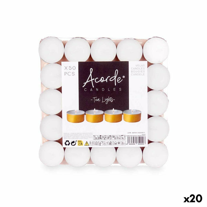 Candle Set Acorde Tea Lights White Golden (20 Units)