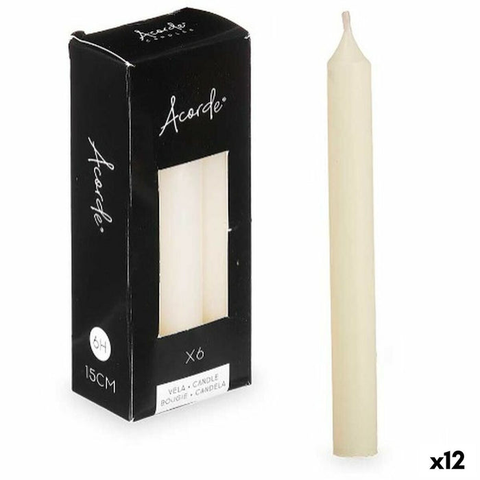 Candle Set Acorde Cream 2 x 2 x 15 cm 6 x 15 x 4 cm (12 Units)