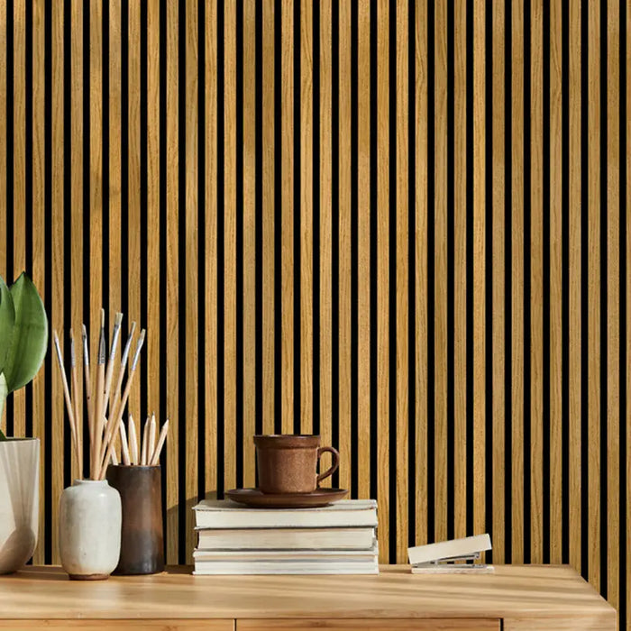 ACOUSTIC PANEL WITH DECORATIVE FOIL NEUHOFER LIGHT OAK 267X57X1.9 CM - Стенни панели<<<Стенни и таванни панели<<<Подови