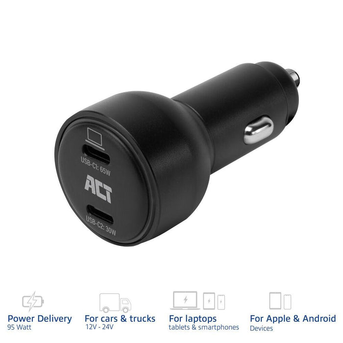 ACT Fast car charger 95W 2x USB-C, PD, GAN, 12-24V