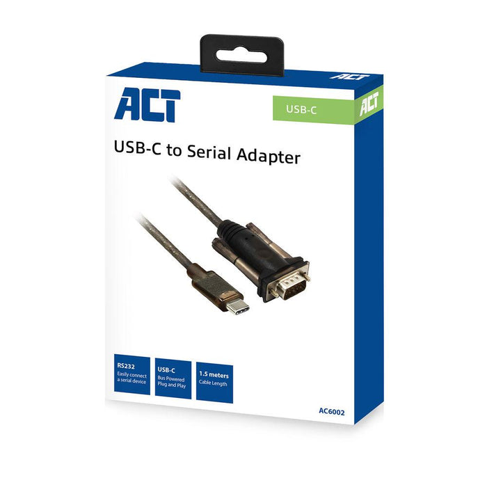 Converter ACT AC6002, USB-C male - RS232 male, 9 pin, 1.5 m, Black