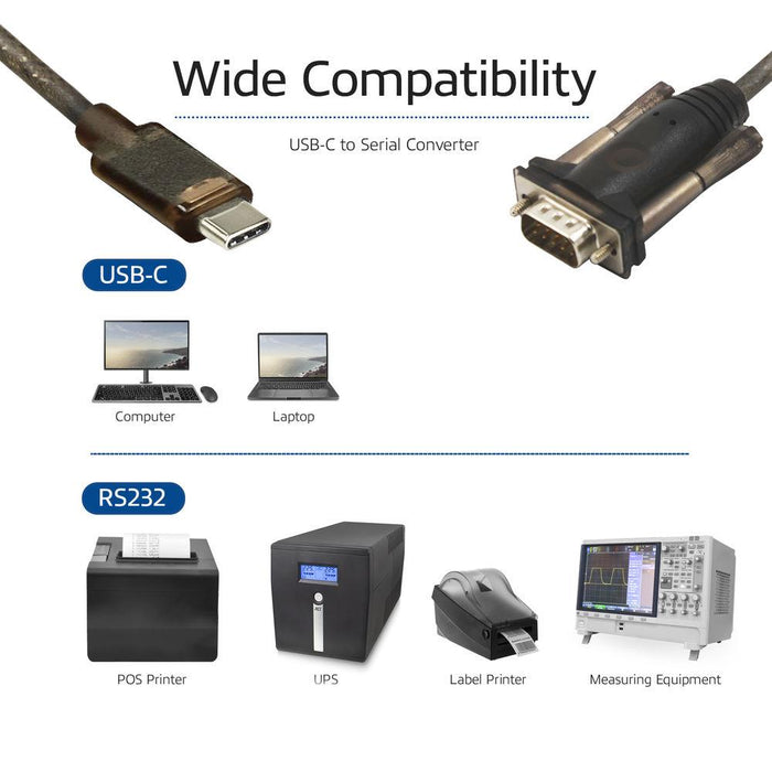 Converter ACT AC6002, USB-C male - RS232 male, 9 pin, 1.5 m, Black