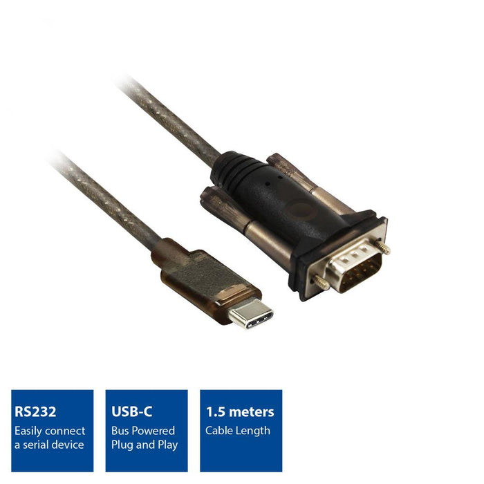 Converter ACT AC6002, USB-C male - RS232 male, 9 pin, 1.5 m, Black