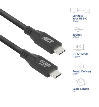 ACT Cable USB-C - USB-C, 2 m / USB4, 20Gbps, 240W