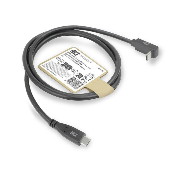 ACT Cable USB-C - USB-C, 10Gbps, 60W, 0.5 m, connectors - 1x straight and 1x at 90° up/down angled