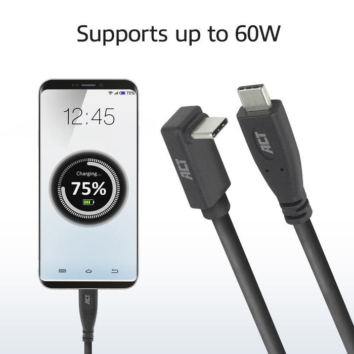 ACT Cable USB-C - USB-C, 10Gbps, 60W, 1 m, connectors - 1 x straight and 1 x 90° up/down angled