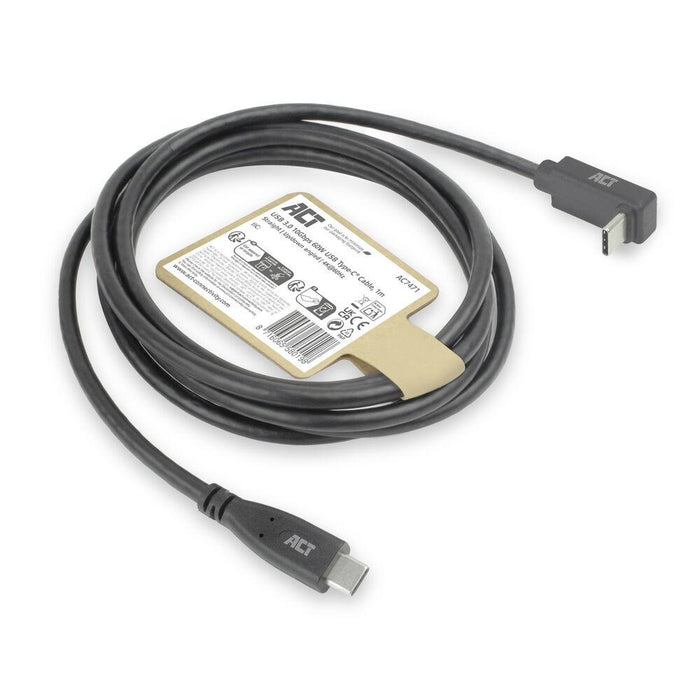 ACT Cable USB-C - USB-C, 10Gbps, 60W, 1 m, connectors - 1 x straight and 1 x 90° up/down angled