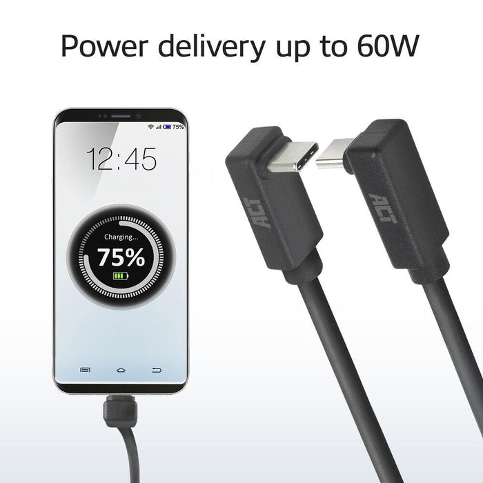 ACT Cable USB-C 10Gbps, 60W, 1m, 90° up/down angled connectors