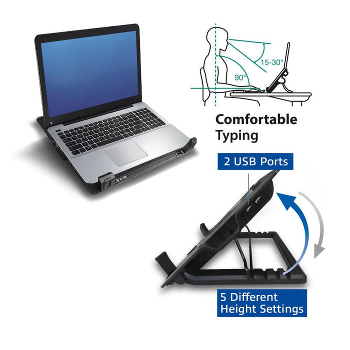 ACT Laptop Cooler, Up to 17", Single Fan, 2 x USB Hub, Black