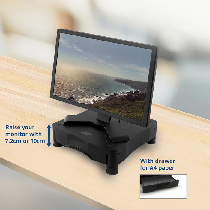 ACT Single Drawer Monitor Stand, Height Adjustable, AC8200