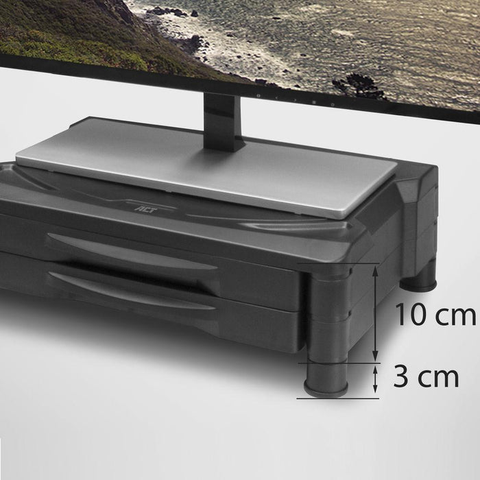 Monitor stand ACT AC8215, For desk, with 2 drawers, Up to 10 kg, Black