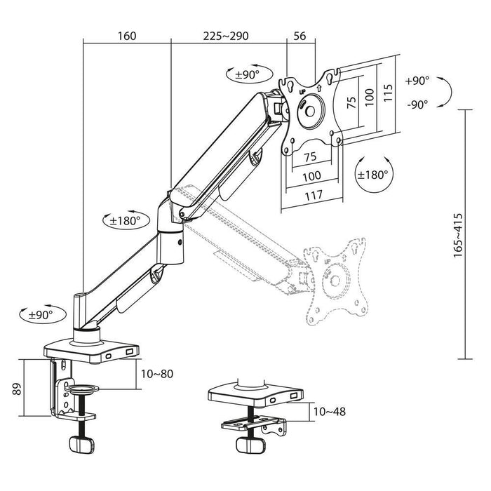ACT AC8313 Desk Monitor Stand, Adjustable, 17" - 34", 9 kg, gas spring