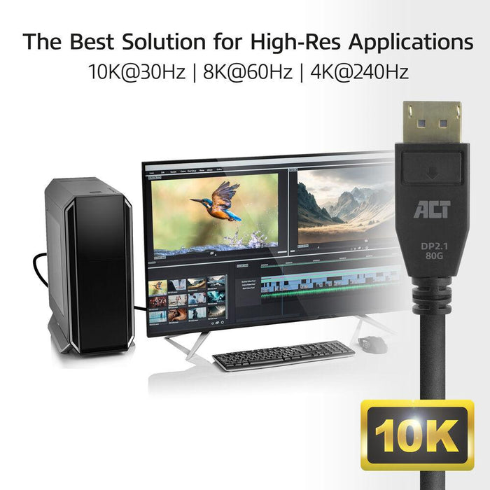 ACT Cable Display port 2.1 male-male, 8K@60Hz, 4k@240Hz, 2m, black