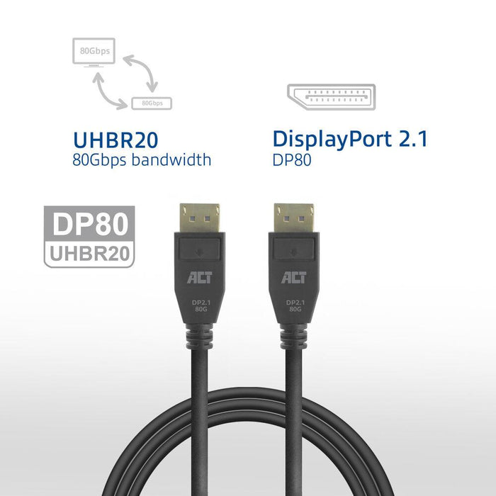 ACT Cable Display port 2.1 male-male, 8K@60Hz, 4k@240Hz, 3m, black
