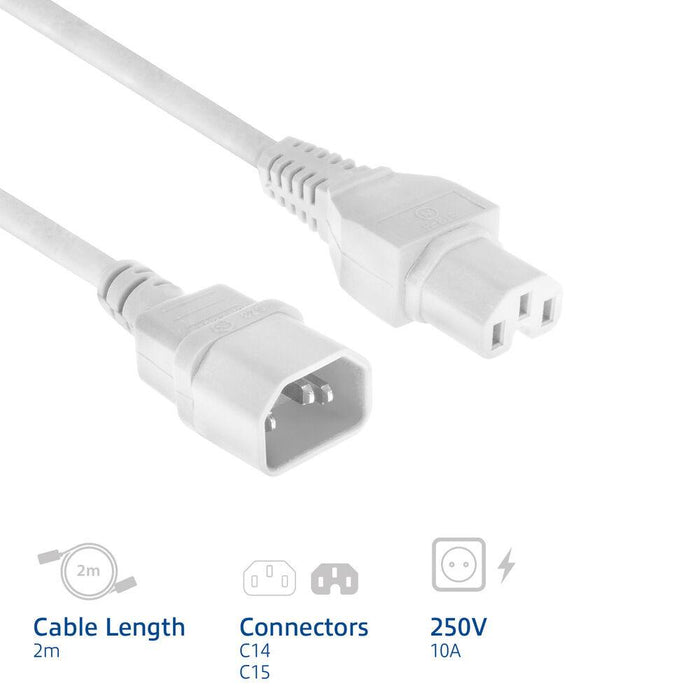 ACT Power cable C14-C15, white, 2.0m