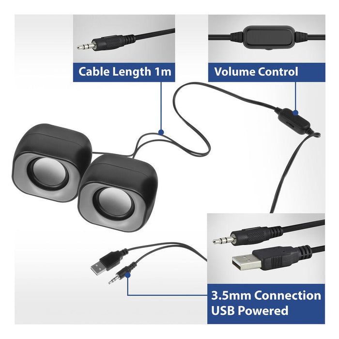 ACT Eminent 2.0 stereo speakers, USB power supply, 2 x 3W