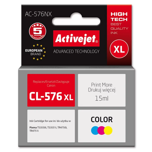 Activejet AC-576NX Canon printer ink replacement Canon CL-576XL; Supreme; 15 ml; colour: blue yellow magenta