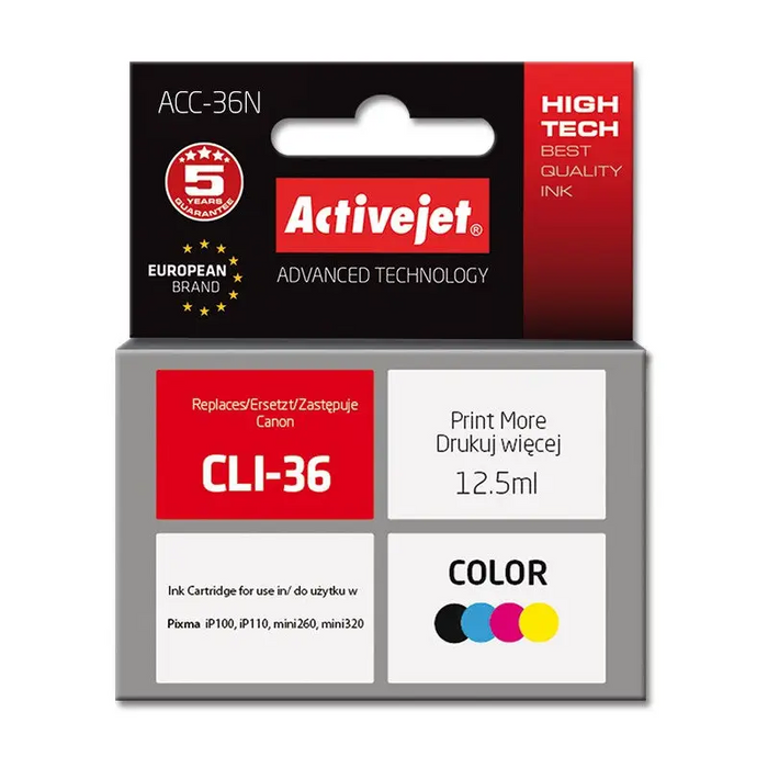 Activejet ACC-36N Ink cartridge (replacement for Canon CLI-36; Supreme; 12.5 ml; colour) - For Canon printers (without