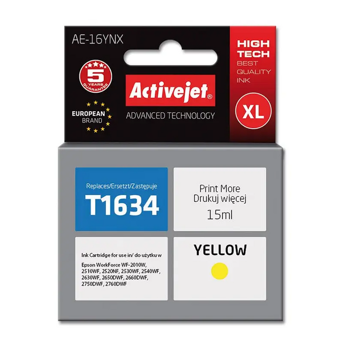 Activejet AE-16YNX Ink cartridge (replacement for Epson 16XL T1634; Supreme; 15 ml; yellow) - For Epson printers