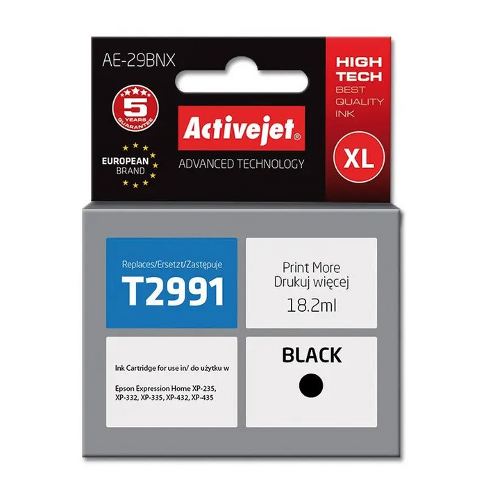 Activejet AE-29BNX Ink cartridge (replacement for Epson 29XL T2991; Supreme; 18 ml; black) - For Epson printers