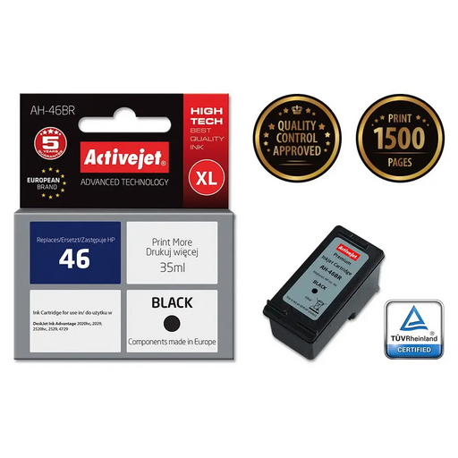 Activejet AH-46BR Ink (replacement HP 46 CZ637AE; Premium; 35 ml; black) - For HP printers (with