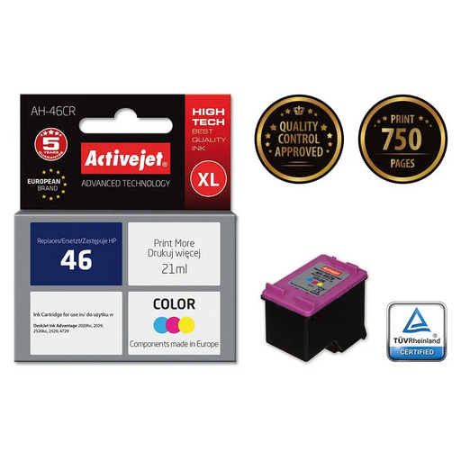 Activejet AH-46CR ink (replacement for HP 46 CZ638AA; Premium; 21 ml; color) - For HP printers (with