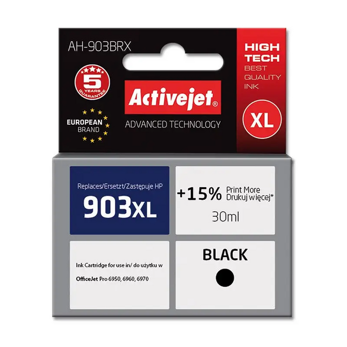 Activejet AH-903BRX ink (replacement for HP 903XL T6M15AE; Premium; 30 ml; black) - For HP printers (without