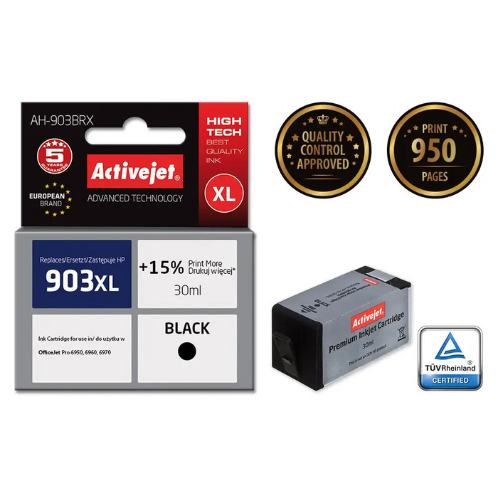 Activejet AH-903BRX ink (replacement for HP 903XL T6M15AE; Premium; 30 ml; black) - For HP printers (without
