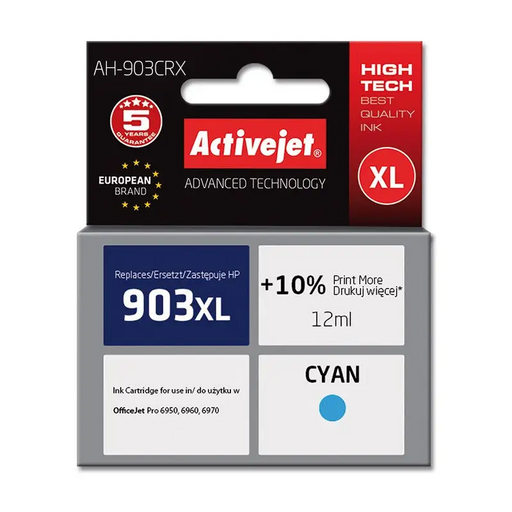 Activejet AH-903CRX ink (replacement for HP 903XL T6M03AE; Premium; 12 ml; cyan) - For HP printers (without