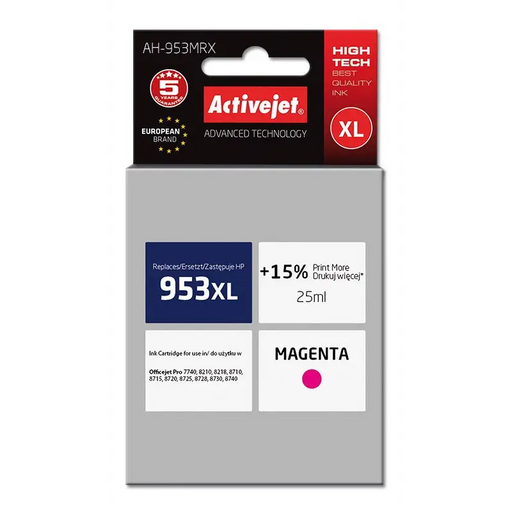Activejet AH-953MRX ink (replacement for HP 953XL F6U17AE; Premium; 25 ml; magenta) - For HP printers (without