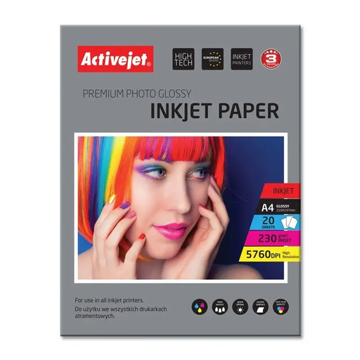 Activejet AP4-230G20 glossy photo paper for ink printers; A4; 20 pcs - Photographic paperAPP-FOT<<<Paper