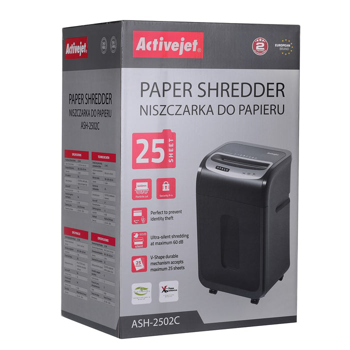 Shredder Activejet ASH-2502C, P-4, 28 l, shreds 4x40 mm, black